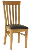 2 x Oak Slatback Dining Chairs with Brown Seat