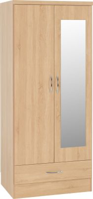 Nevada Sonama Oak 2 Door 1 Drawer Wardrobe With Mirror