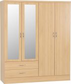Nevada Sonama Oak 4 Door 2 Drawer Mirrored Wardrobe